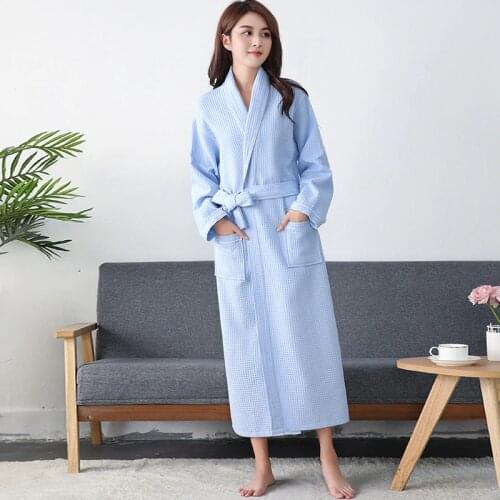 Cotton Bathrobe Kimono Hotel Bathrobe Waffle large size Spring Autumn Womens Sleep & Lounge Sleepwear