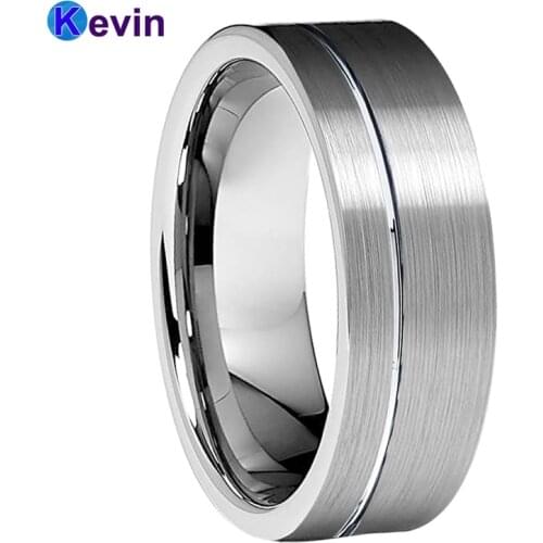 Men Women Wedding Ring Tungsten Carbide Ring Offset Grooved Brushed Finish 6MM 8MM Comfort Fit