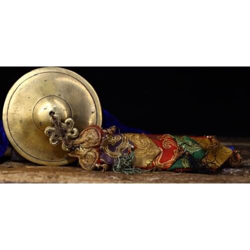 Wedding decoration Collect Tibet Buddhism Copper Brass silk Scripture Exorcism Bell zhong Statue