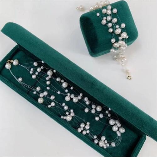 Free shipping starry summer 3 pcs in one necklace bracelet earring set for women natural white real pearl jewelry wedding gift