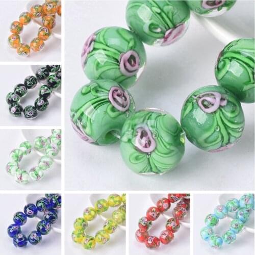Round 12mm Flower Pattern Handmade Lampwork Glass Loose Beads For Jewelry Making DIY Crafts Findings