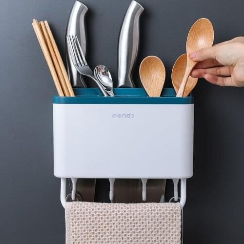 Multifunctional Kitchen Storage Box Dishcloth Hanging Rack Chopsticks Spoon Storage Box Seamless Paste Hollow Drain Knife Rack