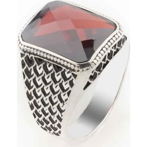 Red Zircon Silver Men Ring
