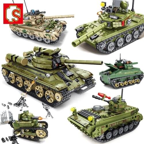 SEMBO Military WW2 Army Soldier Figures VT4 T34 Main Battle Tank Vehicle Model Building Blocks Kits Kids Education Toys Boy Gift