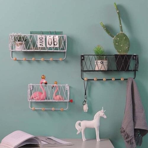 1pc Nordic Wall Decor Gold Black Creative Wrought Iron Frame Hook Rack Home Wall decoration Multifunctional Storage Shop Shelf