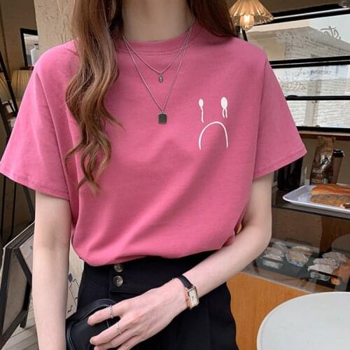 2020 New Summer Face Print T Shirts Women Funny Cute Tshirts Casual Short Sleeves Tops T-shirt Female Clothing