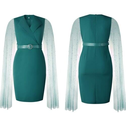 2021 Clothing New Fashion Popite WomenS Dress Mesh Pin Bead Shawl Stitching Commuter Large Size Skirt