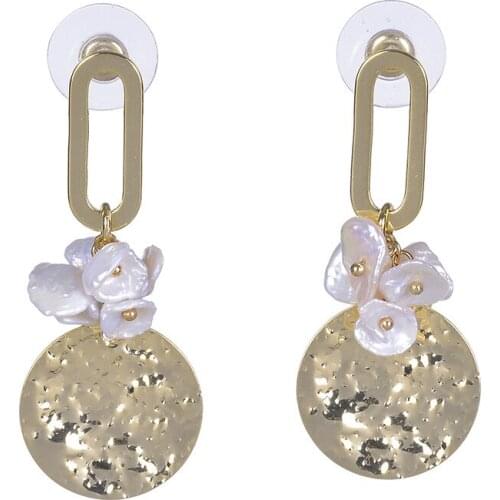 2021 New fashion geometric exaggeration Natural pearl 18K Gold Plated earrings women Copper earring