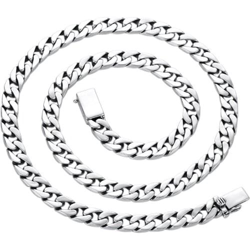 Really 100% S925 Sterling Silver 7MM, 8mm Necklace New style simple and popular Thai silver retro thick mens and womens neckla