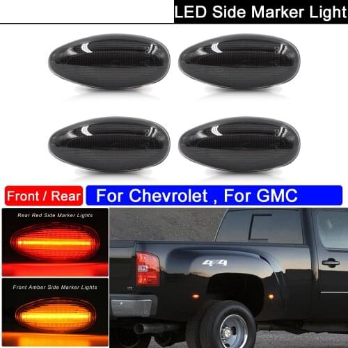 4PCS Smoked lens lights Amber and Red LED Side Fender Marker Lights Set for Chevy Silverado GMC Sierra 2001-2014
