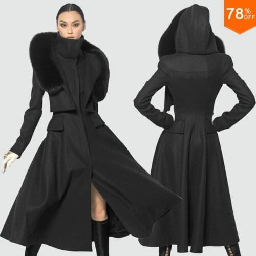 Super queen Best Magazine Luxury Black cold trend Womens woolen Long Coat Winter Clothes Free Shipping fashion week wool coat