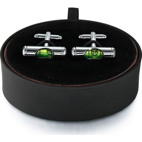 DY green level cuff button gift set, mens shirt cufflink button, silvery cylindrical personality design, round leather box