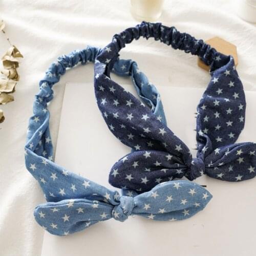 Denim Rabbit Ear Headbands Women Girls Cute Sweet Bow Knotted Elastic Stretchy Hair Bands Hair Accessories Scrunchie Gifts