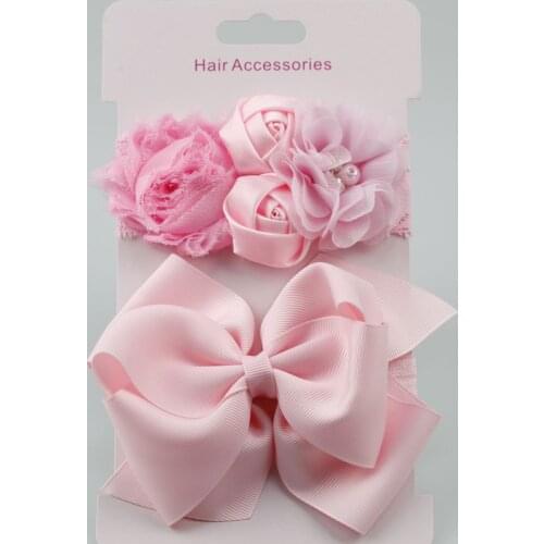 On sale 2pcs 2018 New Rose Lace hair band elastic double hair Bow flower Headband cute girls headwear children hair accessories