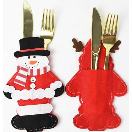 Christmas Decorations Santa Claus Snowman Cutlery Holder Bag Nonwoven Fabric Dinnerware Bags Xmas Gift Ornaments for Home Table