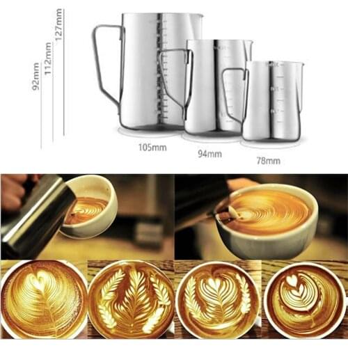 Stainless steel drawing cup 350ML/600ML/1000ML milk foam cup cappuccino coffee drawing cup measuring cup water cup graduated cup