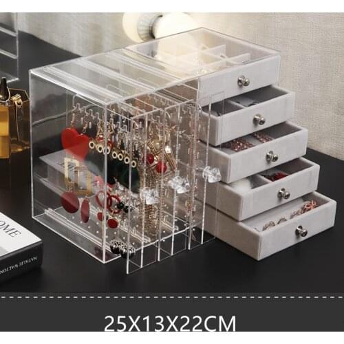 Jewelry Storage Box Rack Drawer Type Jewelry Earrings Earrings Rtorage Rack Storage Rack Display Rack Grey 3 Doors and 5 Drawers