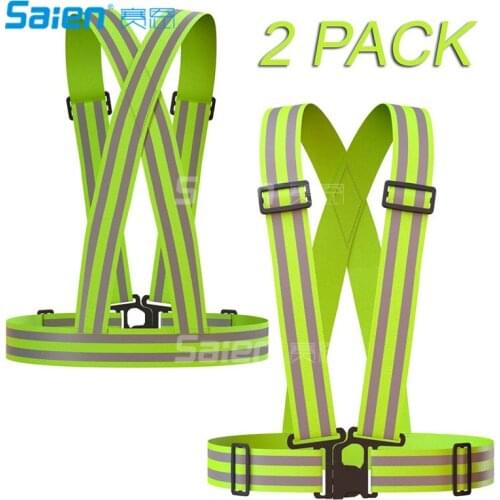 Reflective Vest (2 Pack) | Lightweight, Adjustable & Elastic | Safety & High Visibility for Running, Jogging, Walking, Cycling