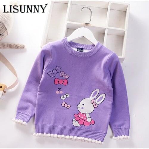 Girls Sweater 2021 Autumn Winter Cartoon Rabbit Bow Baby Jumper Children Sweaters Toddler Pullover Kids Knitted Clothes 2-7y