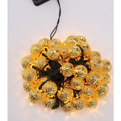 Outdoor Solar LED Patio Lights Moroccan Ball Lantern Fairy Light Chain Waterproof String Lights Golden Silver Garden Lamp Ball