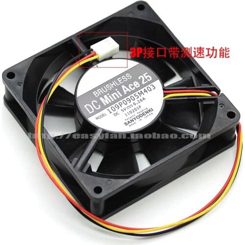 Sanyo Denki 109P0905M403 DC 5V 0.26A 90x90x25mm Server Cooling Fan