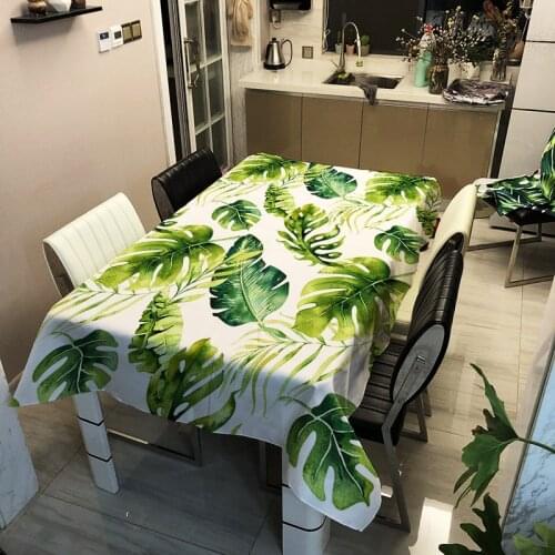Tropical Leaf Printing Waterproof Table Tablecloth Rectangular Household Dining Room Table Cover Coffee Table Runner Tablecloth