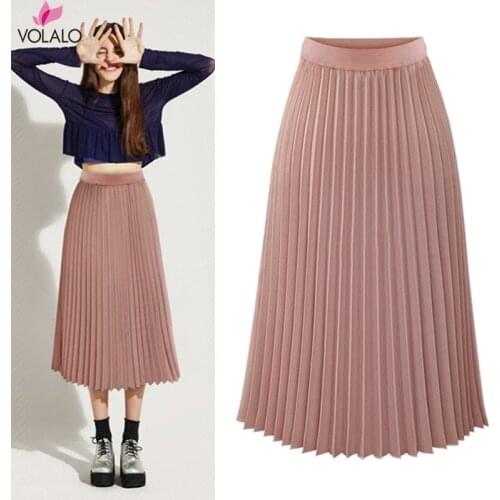 Summer Fashion Long Pleated Skirts Woman 2019 Chiffon Folded Skirts Loose Solid Colour Beach Maxi Skirt
