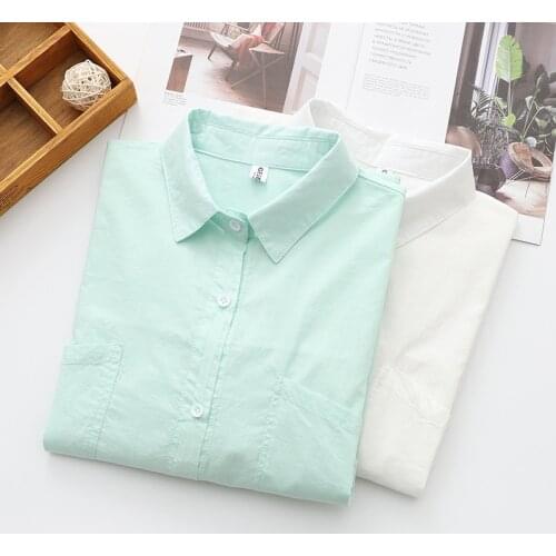 JMPRS Summer Short Sleeve Women Shirt Loose Korean Thin Button Up Tops Casual Pocket Cotton White Fashion Female Shirt 2021