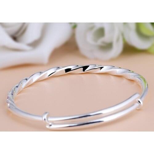 YJ-B-S307 New Fashion S990 Full Silver Bracelet Lady Simple Push-pull Adjustment Pure Silver Bangles Womens Hand Ornaments