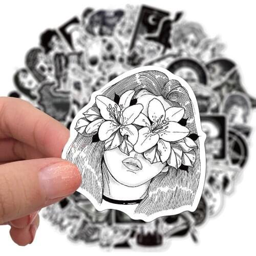 100pcs/pack Horror Thriller Gothic Stickers Skateboard Luggage Motorcycle Laptop Guitar Kids Toy Black White Decal Sticker