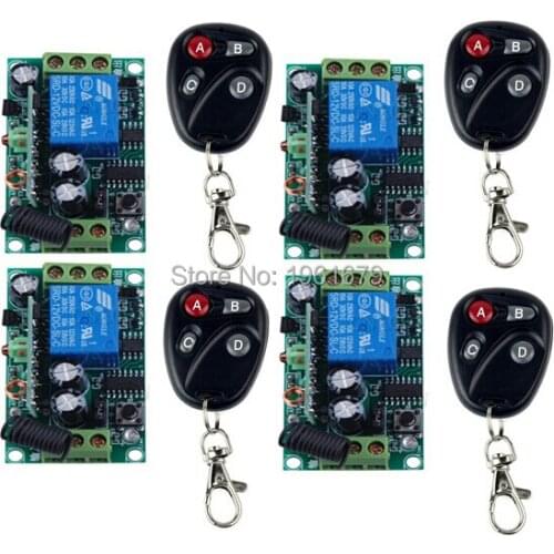 DC 12V 10 A 1 Channel RF Wireless Remote Control 55*32*16 mm 4 piece Receiver& 4 piece Transmitter