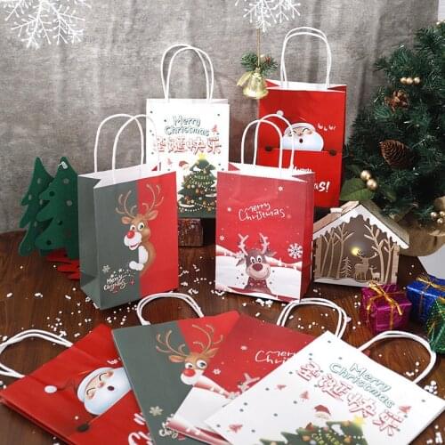 5pcs Kraft Paper Christmas Packaging Gift Bags Party Favor Holders Candy Dragees Chocolate Cookie Boxes Bonbonniere Supplies