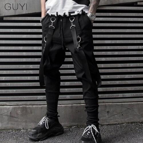 Streetwear Ribbons Pencil Hip Hop Pants for Men Cargo Joggers Sweatpants Male Trousers Casual Taper Pantalon Homme Harem Pants