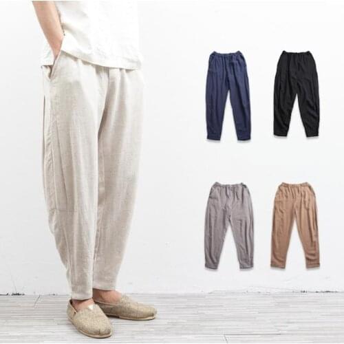 Mens Casual Linen Pants Fashion Elastic waist Loose Men Harem Trousers Spring Summer Mens Plus Size 5XL Markless Male Bottoms