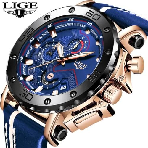 LIGE Mens Watches Fashion Date Watch Top Brand Luxury Sport watch Men Leather Waterproof Quartz Clock Relogio masculino+Box