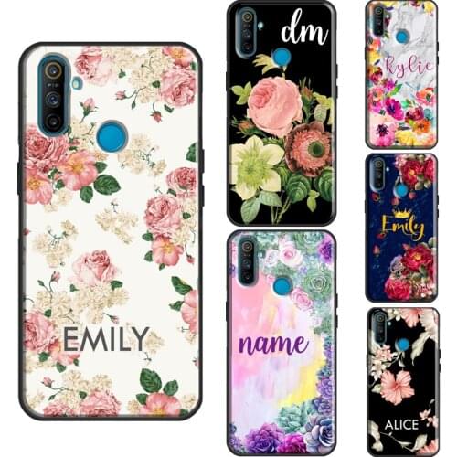 FLORAL Personalised Name Initials For Realme 8 Pro 6 7 Q3 Pro GT C21 C15 C3 Phone Case For OnePlus 9 Pro 8 Nord 7T 8T Cover