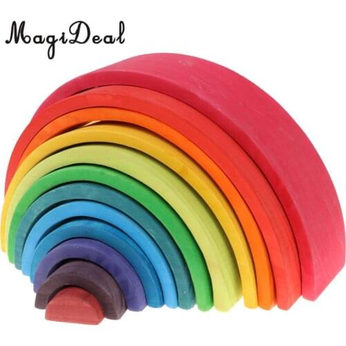 Kids Wooden Montessori Toys - Rainbow Stacking Blocks Early Learning Toys