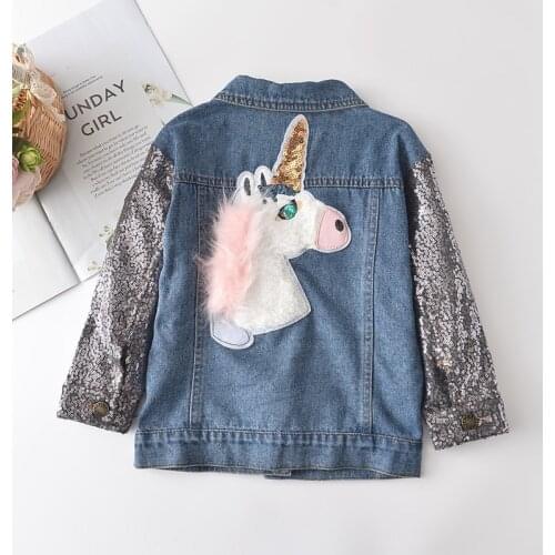 Unicorn Denim Jacket for Girls Coats Children Clothing Autumn Baby Girls Clothes Outerwear Jean Jackets & Coats for Child Girls