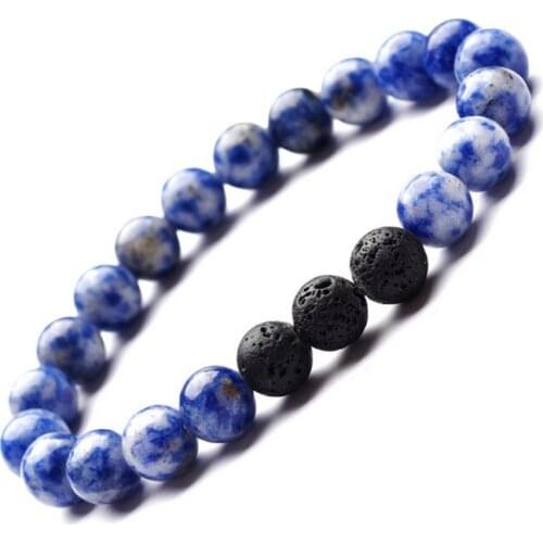 8mm Natural Stone Elastic Adjustable Charm Bracelet Men Ladies Blue Black Lava Energy Beads Prayer Bracelet Women Jewelry Gifts