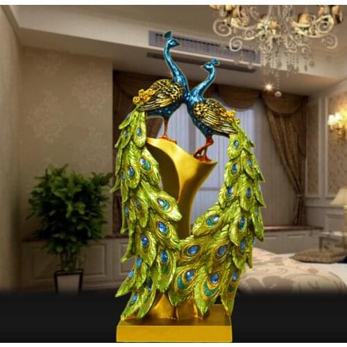 European Style Pair Peacock Creative Home Decor Statue Decoration Hair Modern Living Room Ornaments