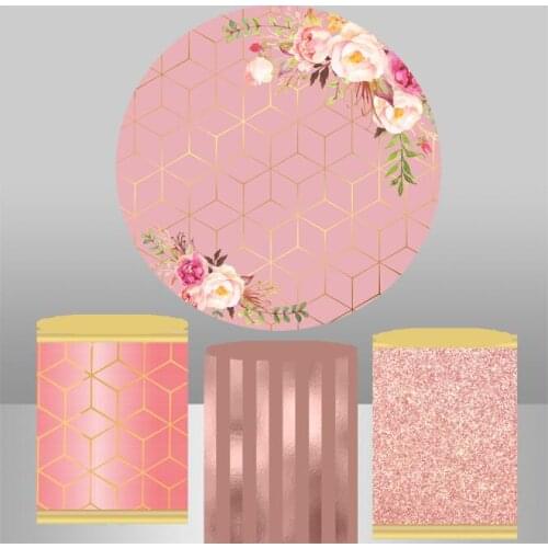 Spring Watercolor Flower Round Backdrop Baby Shower Circle Background Birthday Party Decoration Table Plinth Cover Poly YY-715