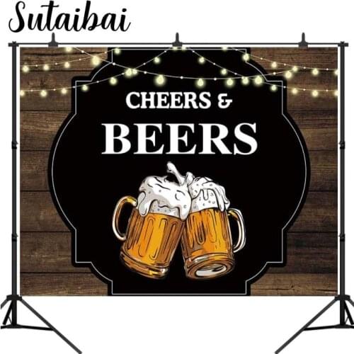 Cheers and Beers Photography Backdrop for 30th 40th 50th Birthday Party Banner Rustic Glitter Wood Background Photo Booth