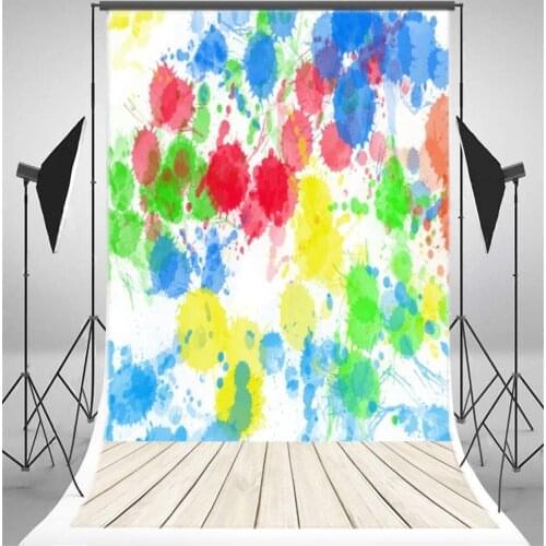 Photography Backdrop Cartoon Graffiti Colorful Watercolor Paint Wall Whitewashed Stripes Wood Floor Toddler