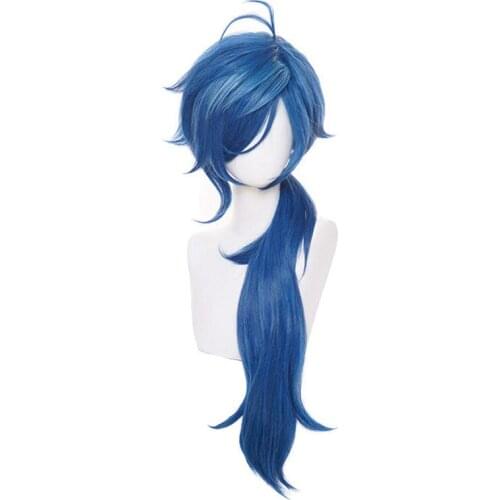 Genshin Impact Kaeya Cosplay Wig Men 80cm Long Heat Resistant Synthetic Hair Wigs Halloween Party Role Play
