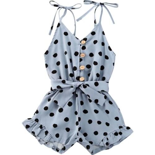 Summer Infant Baby Girls Dots Print Rompers Overalls 4 Colors Sleeveless Button Lace Up Strap Jumpsuits 1-6Y Fashion Outfits
