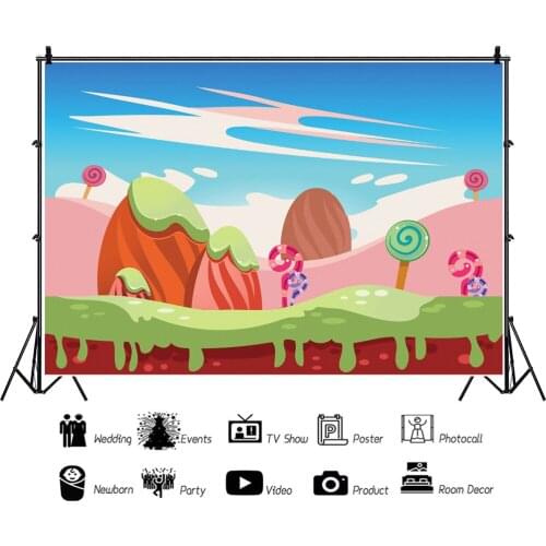 Colorful Cartoon Painted Lollipop Childlike Backdrops Photos Background Decors for Kids Birthday Portrait Photography Props