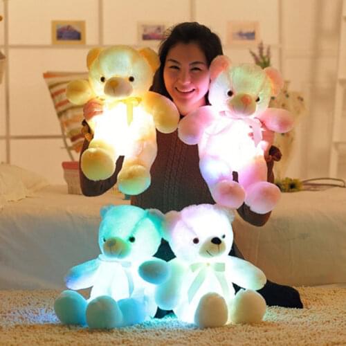 Colorful LED Teddy Bear Ribbon Bear Plush Doll With Light Plush Pillow Education Toy for Children Birthday Gift Glow In The Dark