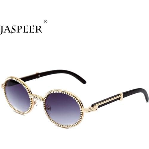JASPEER Diamond Round Sunglasses Men Women Luxury Brand Designer Plastic Frame Purple Rhinestone Punk Goggle Glasses