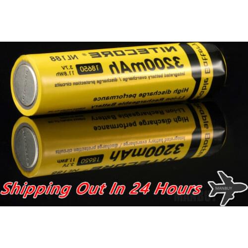 Topsale NITECORE NL188/NL1832 18650 3200mAh 3.7V 11.8Wh li-ion Protected battery with button top for all type flashlights 1piece