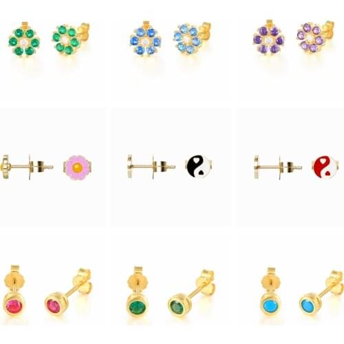 Cute Dripping Oil Womens Earrings Copper Rainbow Crystal Mini Stud Earring Piercing Pendientes Fashion Jewelry Accessories